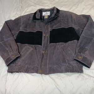 Vtg Ash Creek Suede Leather Colorblock Chocolate Brown Bomber Jacket Sz XL